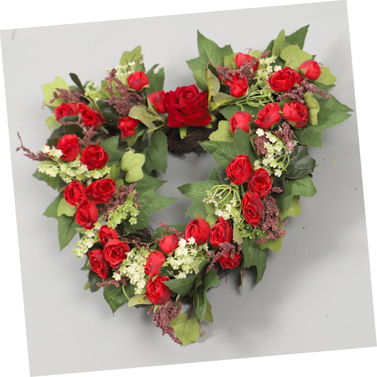 Herzförmiger Valentinskranz Künstlicher Rosenkranz Wandbehang Herzkranz Rote Rosen Dekoration für Valentinstag und Hochzeit