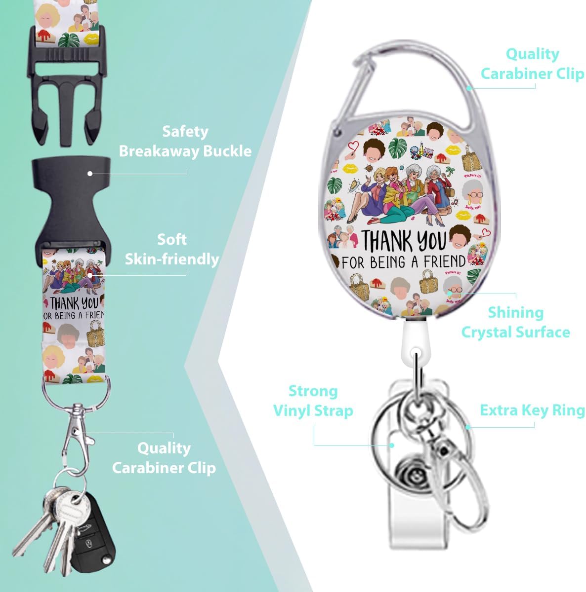 Golden Inspired Gift, ID Badge Holder with Lanyard, Retractable ID Badge Card Holders Detachable Neck Lanyard Strap with Badge Reel and Vertical ID Holder, TV Show Fans Gifts for Women Friend - Image 3