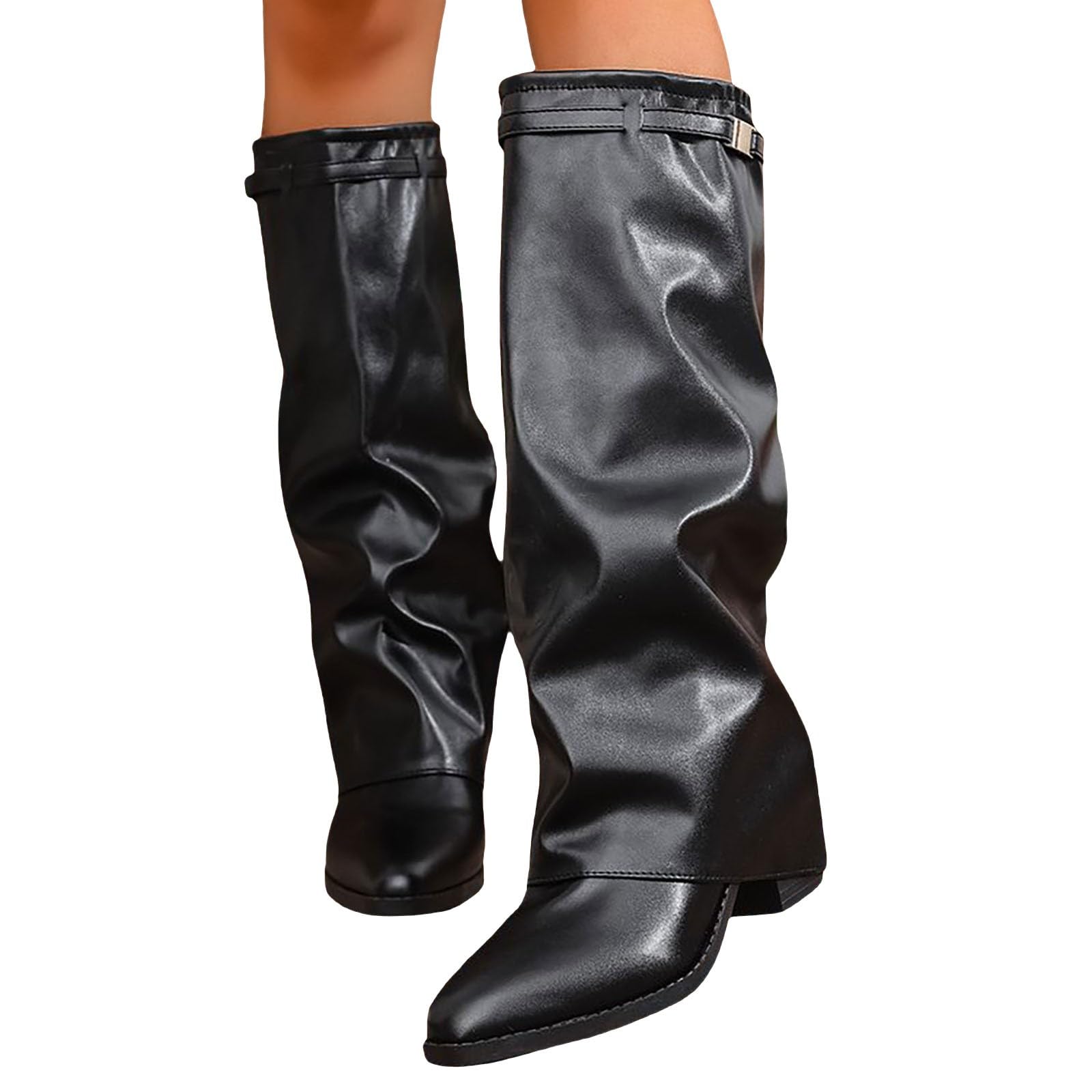 HOOUDO Botas de Invierno Mujer,Botas Mujer,Elegantes Comodos Campera Botines Mujers Media Botines Mujers Invierno de Piel Serraje Chunkyrayan Outdoor