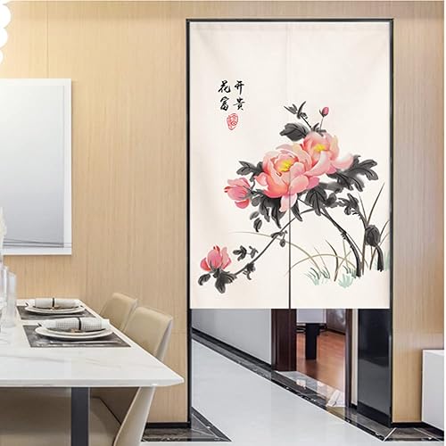 Miniatura 2 de RLoncomix Cortina japonesa Noren para puerta, tapiz tradicional chino con pintura de peonía para puerta, cocina, bistró, decoración del hogar, 33 x