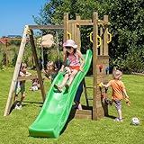 FUNGOO Spielturm FUNNY3 mit Sandkasten Rutsche und versch. Ausführungen (mit Einzelschaukel)