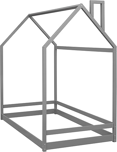 Miniatura 142 de Base de cama de casa de tamaño individual con techo y valla, marco de cama de madera para niños pequeños, adolescentes, niñas, niños, se puede