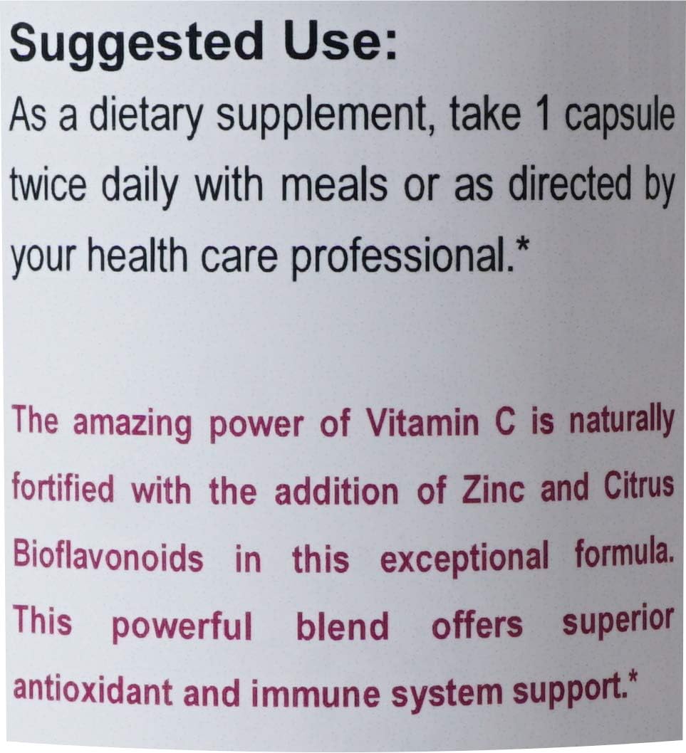 VHR Vitamin C 1,000 MG with ZINC & Citrus BIOFLAVONOIDS Preservative-Free High Potency Antioxidant Formula for Healthy Immune Support!(120) - Image 3