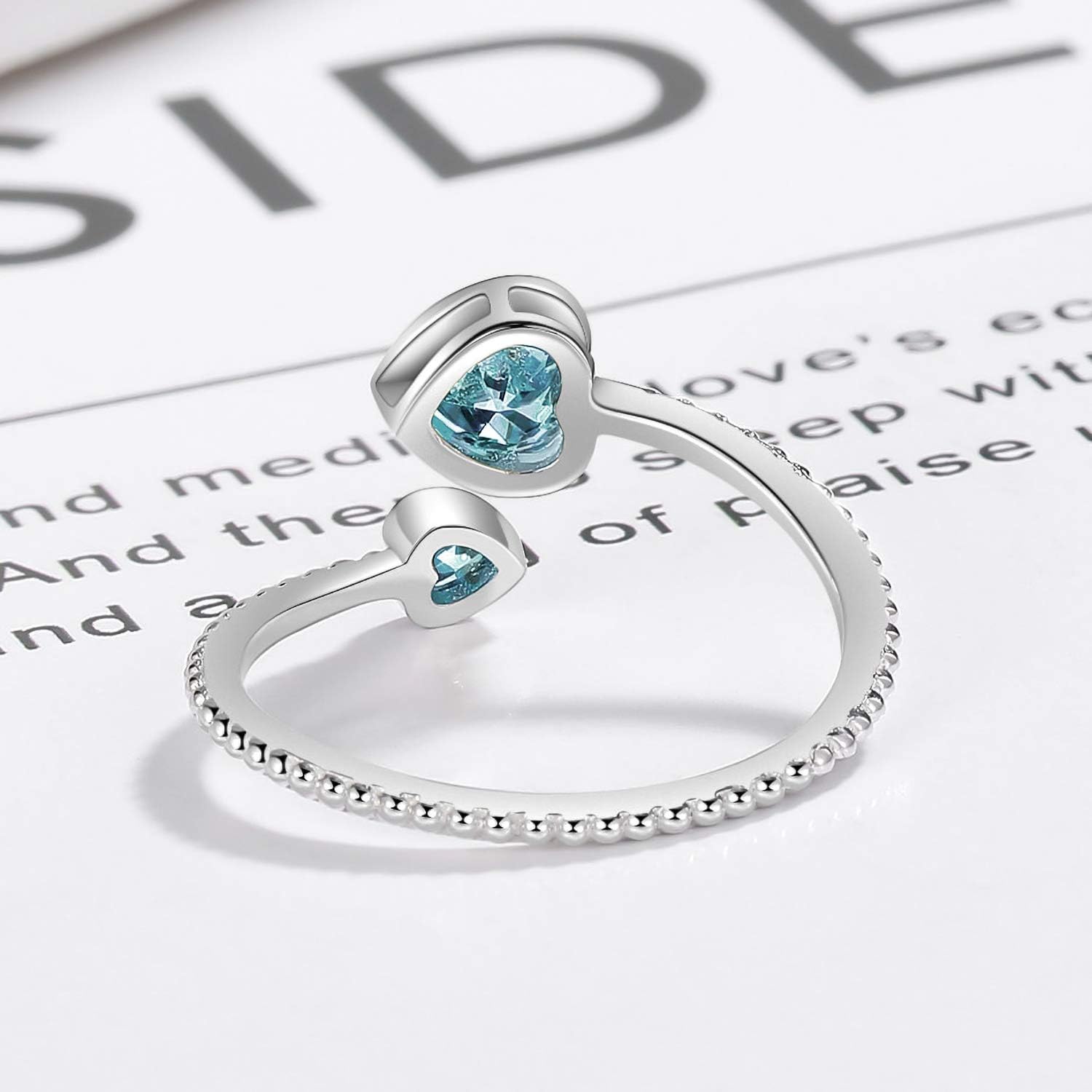 Step Forward 925 Sterling Silver Birthstone Rings for Women - Adjustable Open Heart Ring Constellation Month Band for Her Birthday Gifts Jewelry