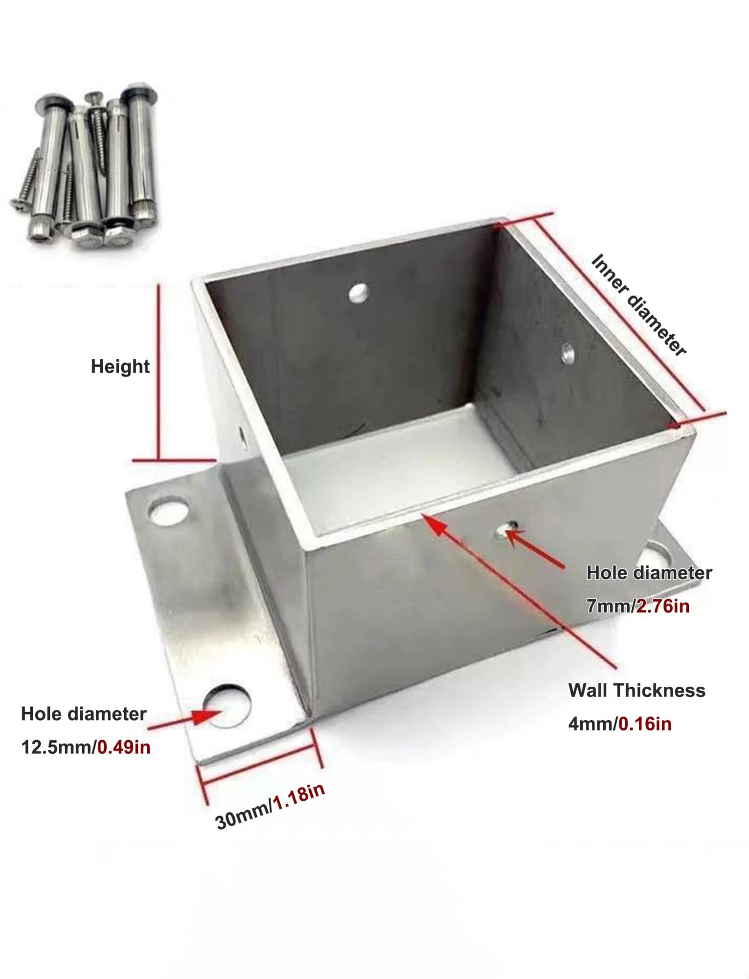 Wytrzymała kotwica słupkowa do pokładów 185 x 185 x 130 mm najwyższej jakości wspornik słupka do balustrad i werand, uchwyt słupka ogrodzeniowego do rozwiązań pokładowych i projektów zewnętrznych