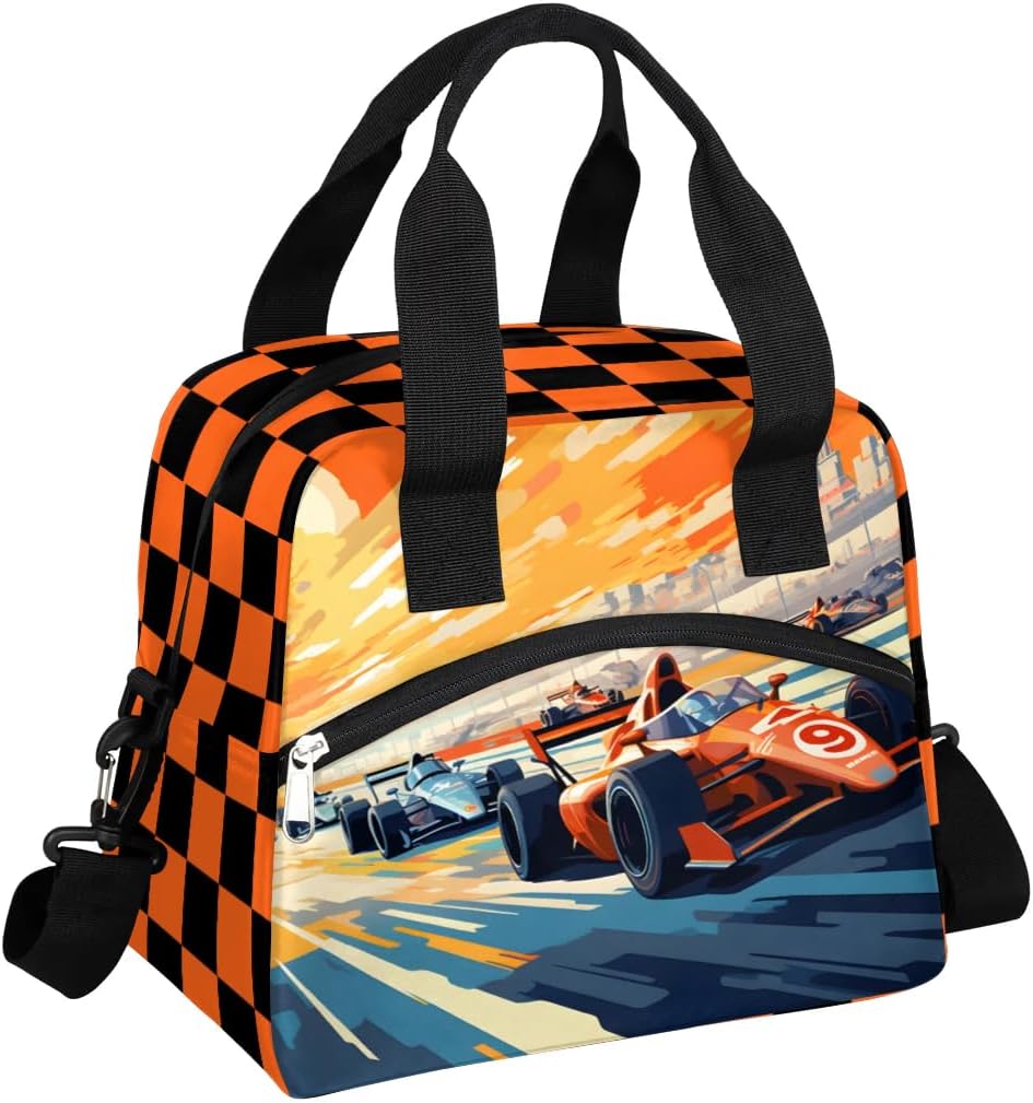 Formula Car Element Insulated Lunch Bag for Women Men Reusable Waterproof Lunch Box Cooler Tote Bag One shoulder portable meal bag Portable Adult Lunchbox for Work Picnic Hiking Beach