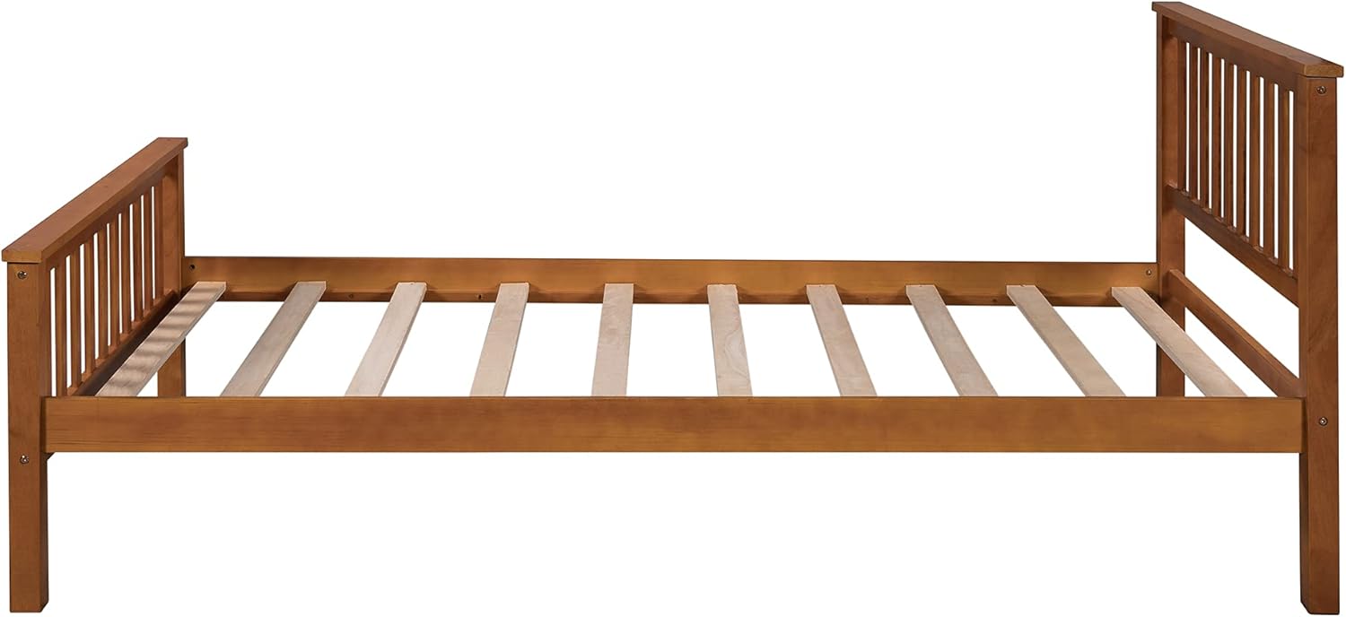 Harper & Bright Designs Twin Bed Frame Wood Platform Twin Bed No Box Spring Required with Headboard and Footboard for Kids (Oak Bed Frame)