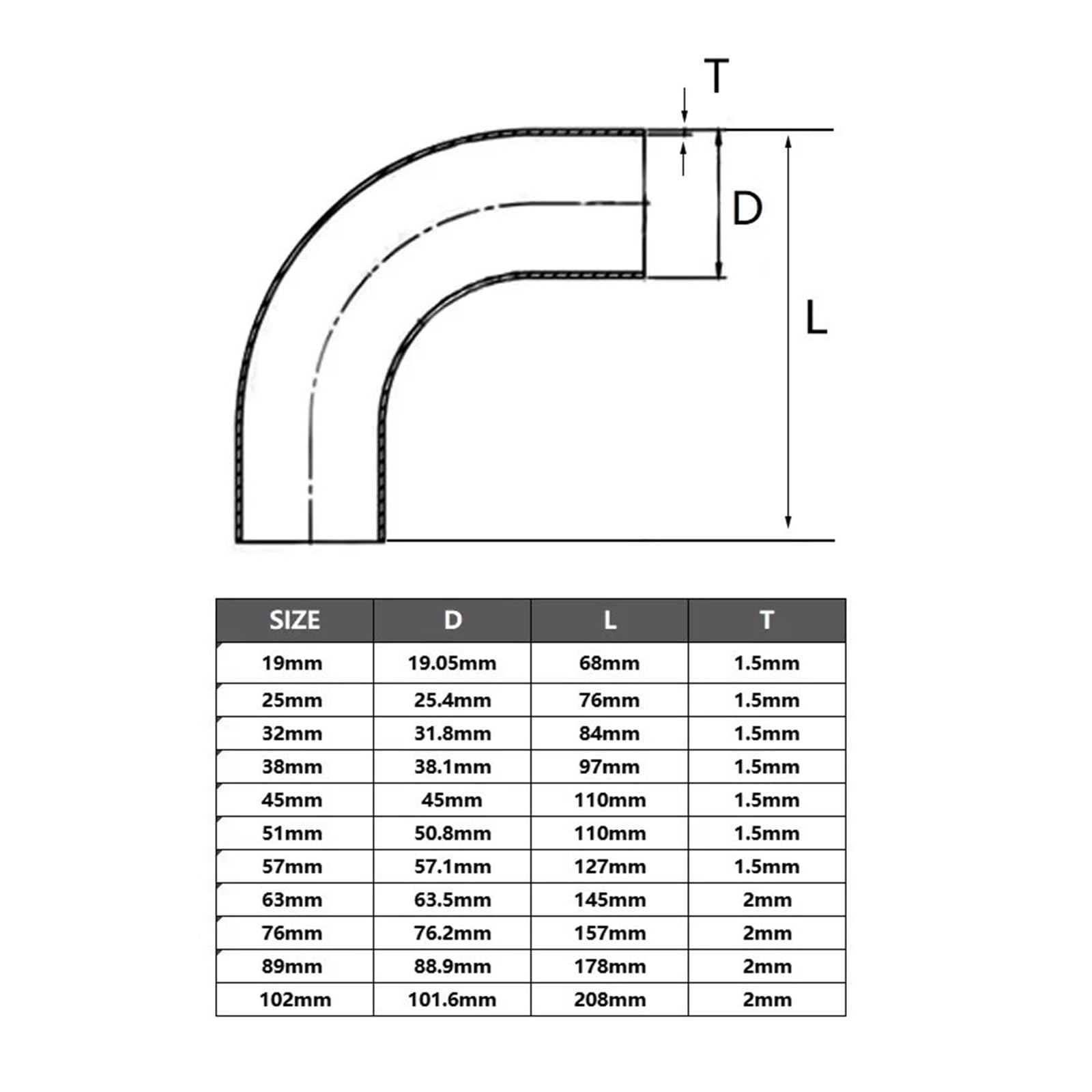 19mm-108mm SS304 inoxidable codo de 90 grados alargar el pulido de la instalación de tuberías de soldadura sin costura(89mm)