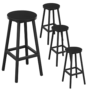 Taburete de Bar Juego de 4, Taburetes Altos Cocina con Reposapies, Sillas Altas de Cocina, Comedor y Barra Bar, Estructura de Metal, Negro