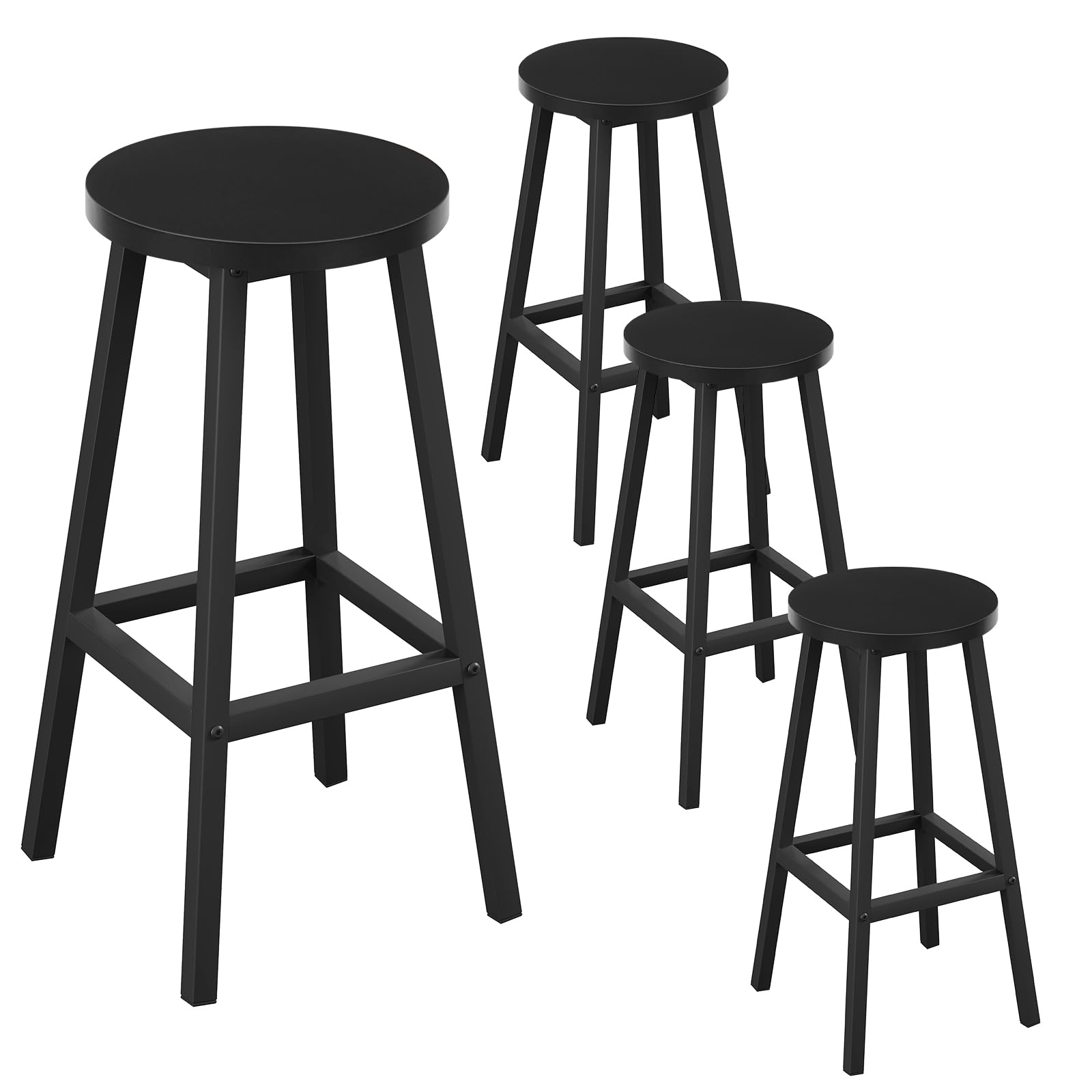 Klihome Taburete de Bar Juego de 4, Taburetes Altos Cocina con Reposapies, Sillas Altas de Cocina, Comedor y Barra Bar, Estructura de Metal, Negro