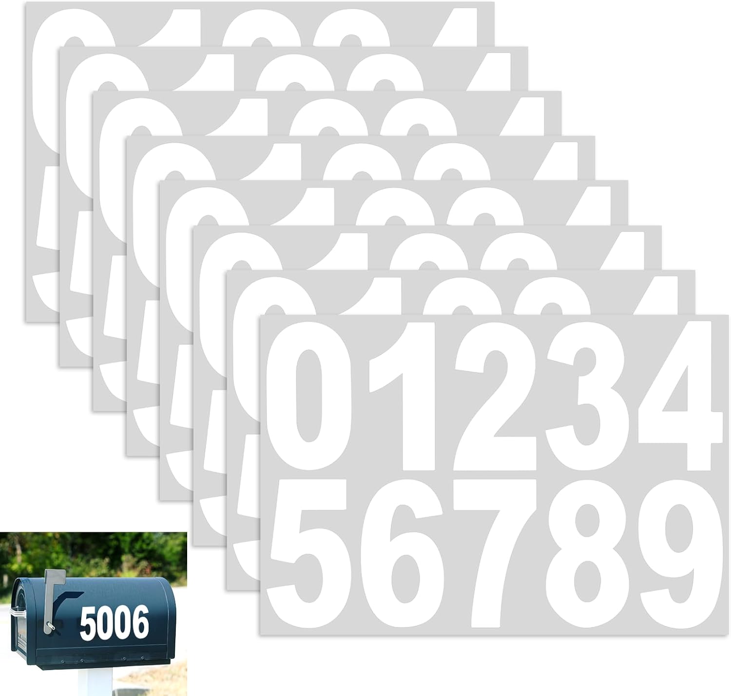 MOWPOG 80 PCS Reflective Mailbox Numbers for Outside, 3 Inch Self Adhesive Waterproof Vinyl Number Stickers for Signs, Door, Garbage Bins, House Address