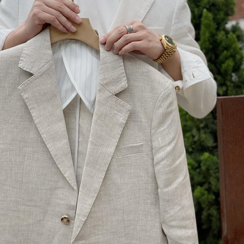 Men's Linen Suit Summer Beach Wedding 2 Pieces Classic Retro Linen Suit Set4