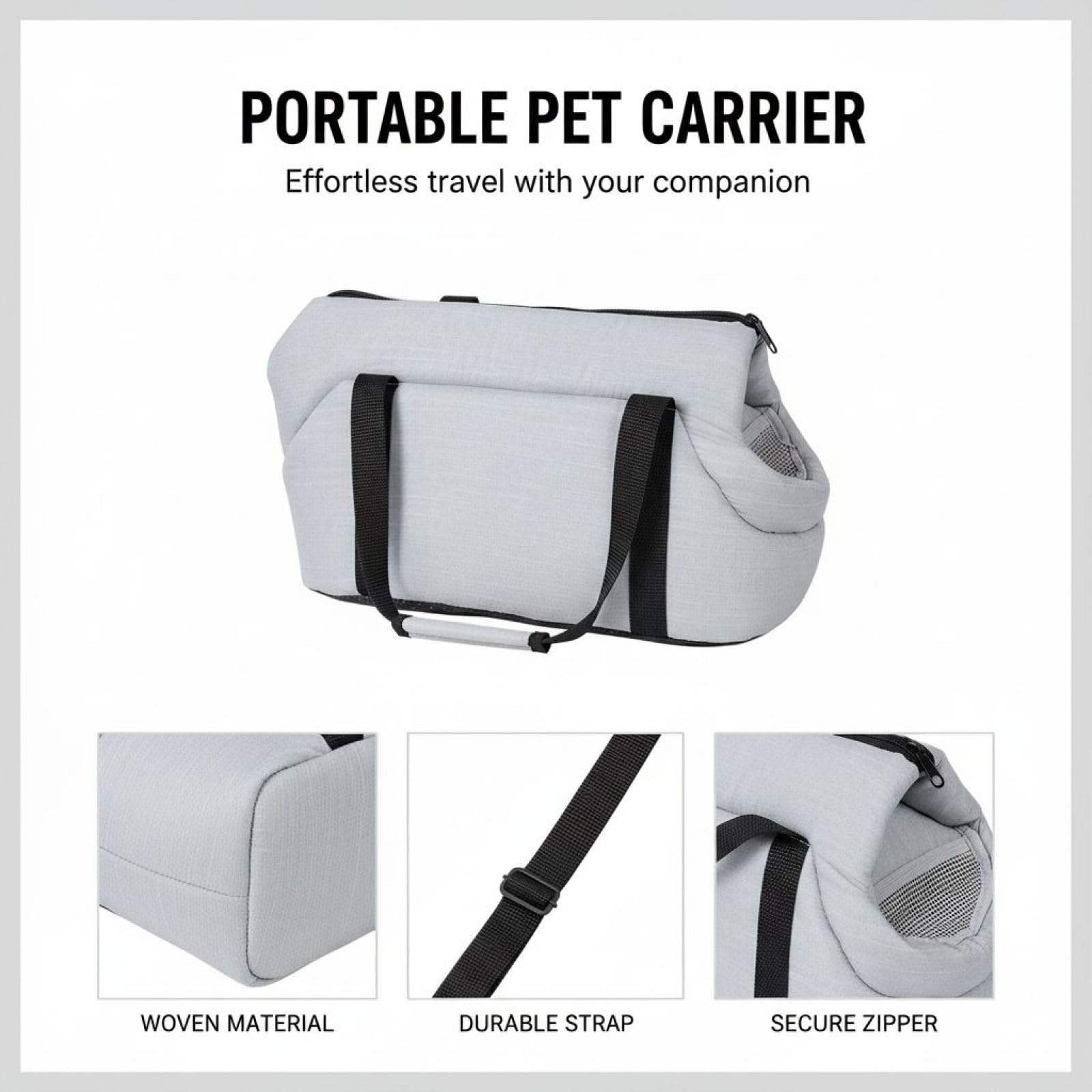 Transporttasche für Haustiere, Faltbare Hundetasche und Katzentragetasche, EIN-Schulter-Handtasche, atmungsaktive Reisetasche für kleine Hunde, weiches Innenfutter, 45 x 22 x 20 cm, Grau