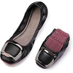 KUNWFNIX Women's Ballet Flats Crystal Wedding Ballerina Shoes Foldable Sparkly Comfort Slip on Flat Shoes 7.5 #10_black