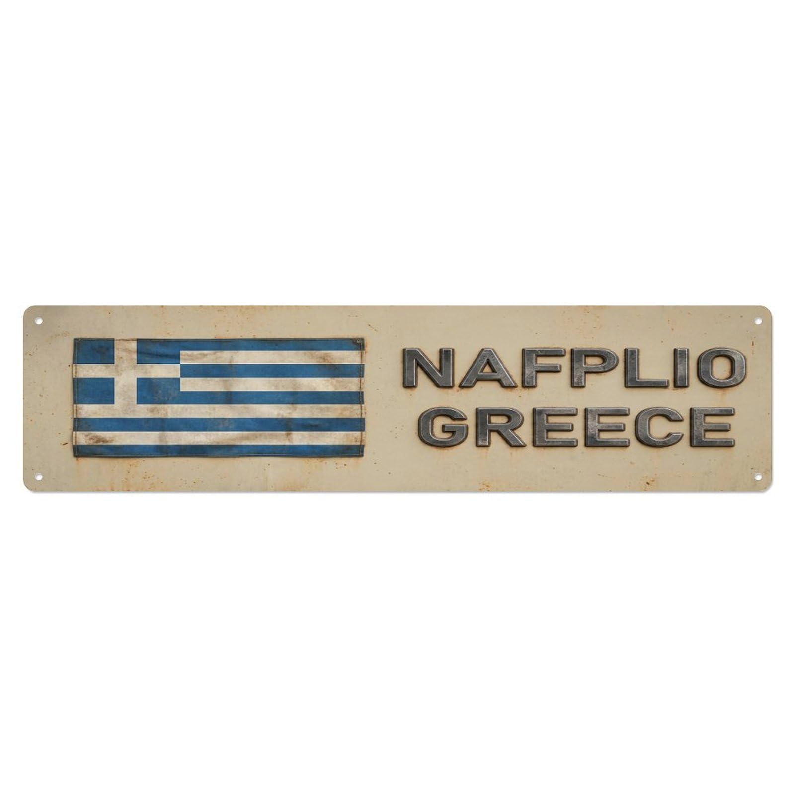 Vintage Nafplio Greece Flag Decor Rustic Travel Metal Tin Sign