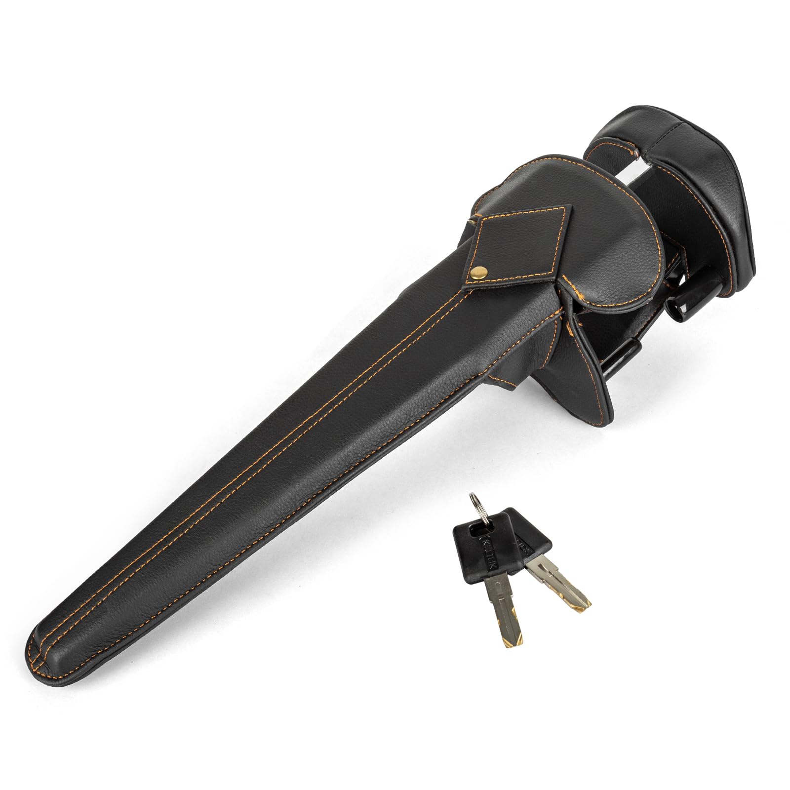 Artiglio per Volante con Doppia Protezione Antifurto - Bloccasterzo per Auto con Blocco Universale Regolabile Rivestimento in Pelle e 2 Chiavi Nero - Per Auto Camper SUV Camion