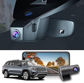 Fitcamx 4K Dual Dash Cam Adapts for Volkswagen Atlas 2018 2019 2020 2021 2022, VW Atlas Cross Sport 2020 2021 2022(Model B),OEM Look,Front 2160P Rear 1080P Video WiFi,Parking Mode Loop Recording,128GB