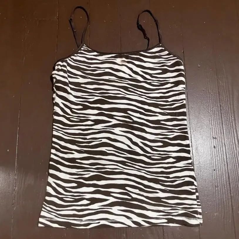 Striped Tank Top Y2k 2000s Leopard Emo Grunge Mcbling Spaghetti Strap Tops Teen Girls Women Cheetah Cami - Image 4
