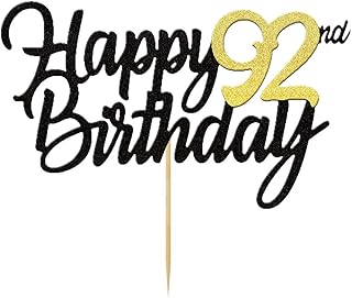 Happy 92nd Birthday Cake Toppers Glitter 92nd Anniversary Cake Topper 92 Years Loved Bday Decorations 92 Gold Birthday Cake Decorations Ninety-two Party Supplies for Women Men(Black Gold)