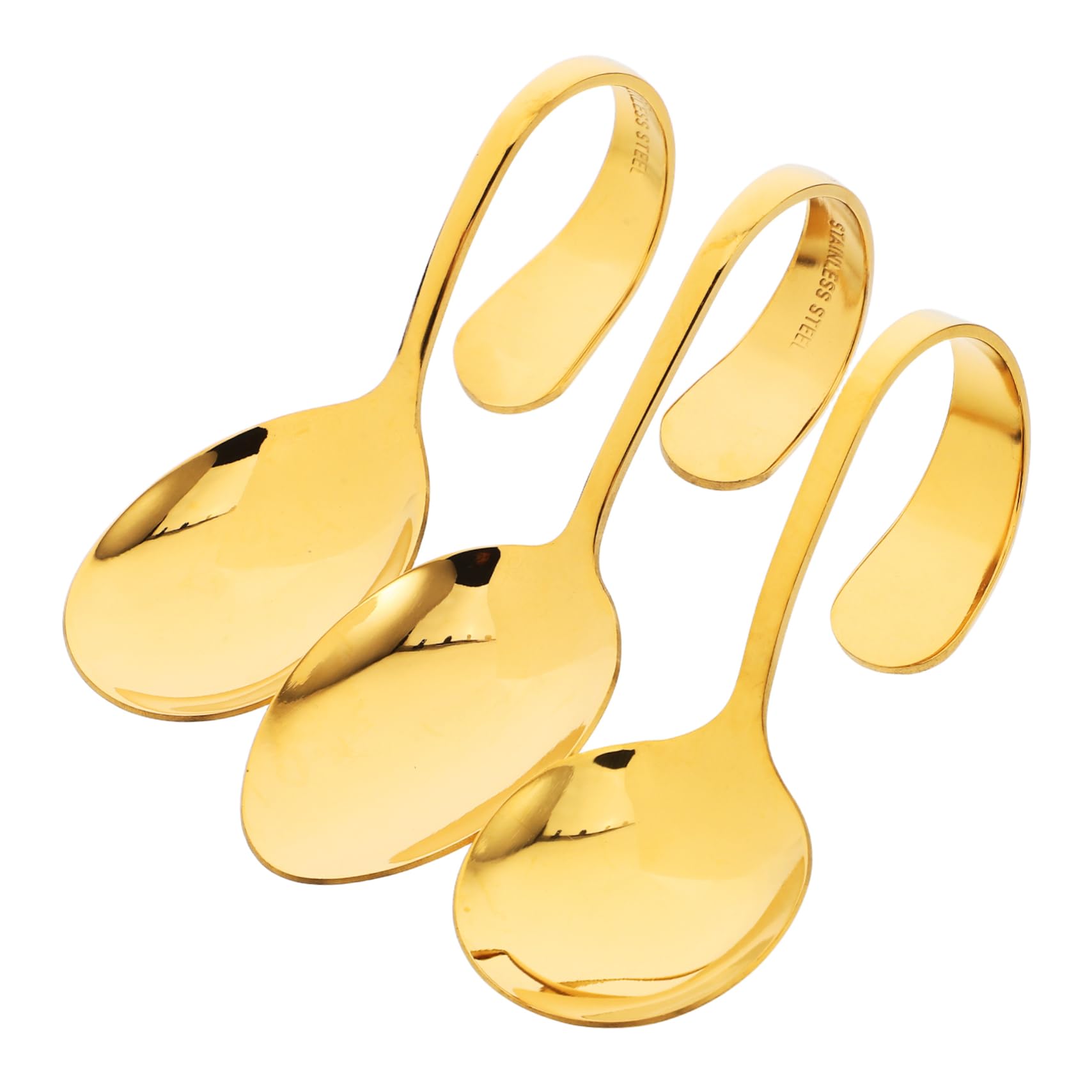 PRETYZOOM 3Pcs Stainless Steel Serving Spoon with Curved Handles Elegant Utensils for Seafood Sushi and Salad Ergonomic Design for Buffets and Parties