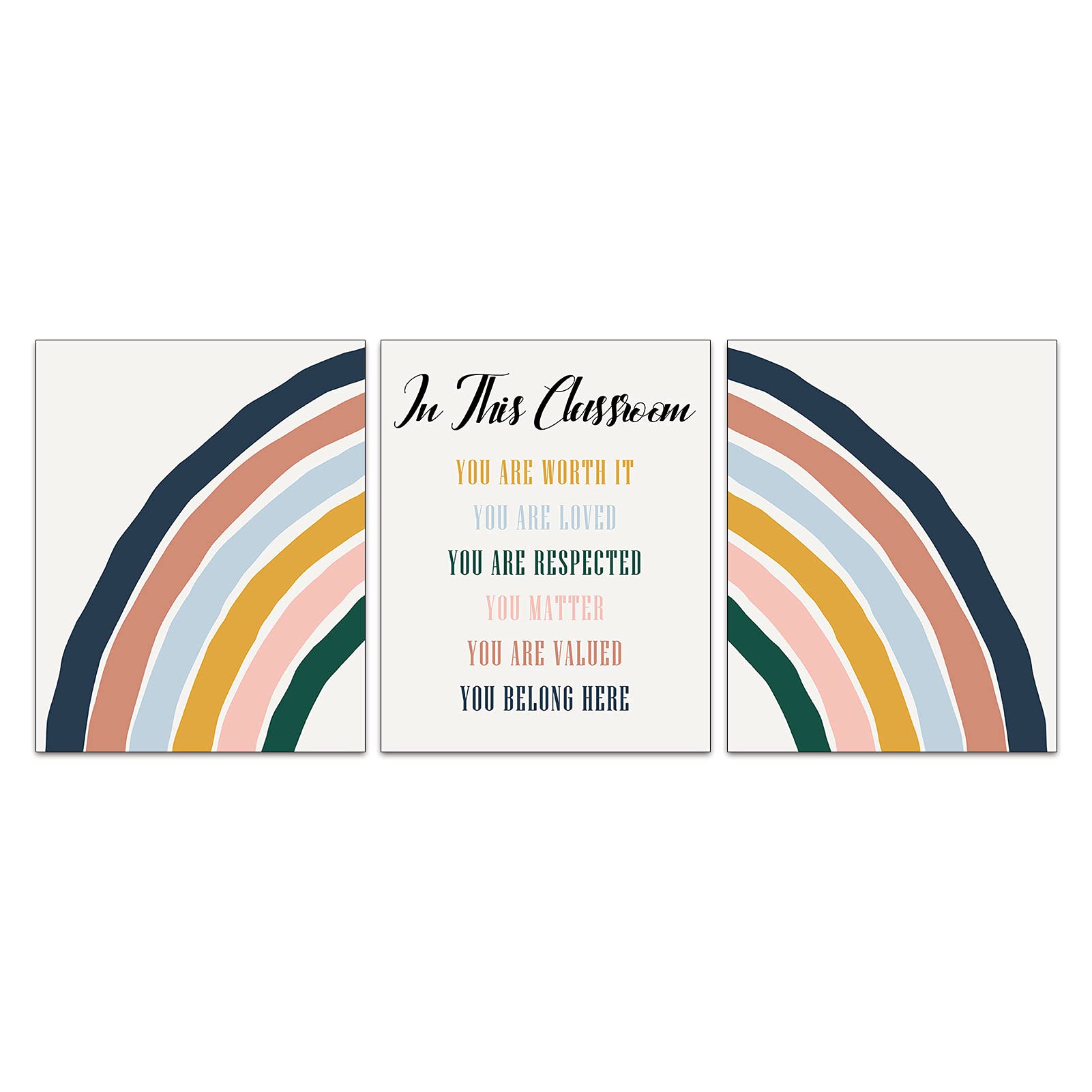 Ryyllh Modern Abstract Inspirational Colorful Rainbow Wall Art Painting Set of 3 Pieces (8inX10inCanvas Picture) Nursery Classroom Teacher Playroom Bedroom School Decor Art Prints Unframed