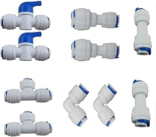 Reverse Osmosis Systems Quick Connect fittings Tube pipe Fittings combo,1/4 inch OD Quick Connect Push In to Connect(Ball Valve+T+I+L+1/4" to 3/8" I Type Combo)