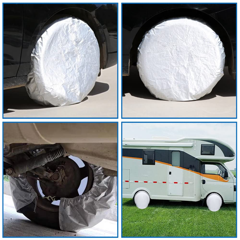 ETOPARS 4 Pièces Housses de Pneus 27-29 Pouces Imperméable Couvre Pneus de Voiture Universel Housses De Roue De Secours Couverture Protecteur Anti Poussière Argent