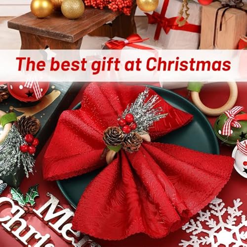 Cdbz 12 Pieces Christmas Napkin Rings Holder, Wooden Pine Cones Christmas Napkin Holder With Pine Needles,Red Berries Leaves Decor For Xmas Wedding Thanksgiving Birthday Party Banquet Table Supplies #TOP5