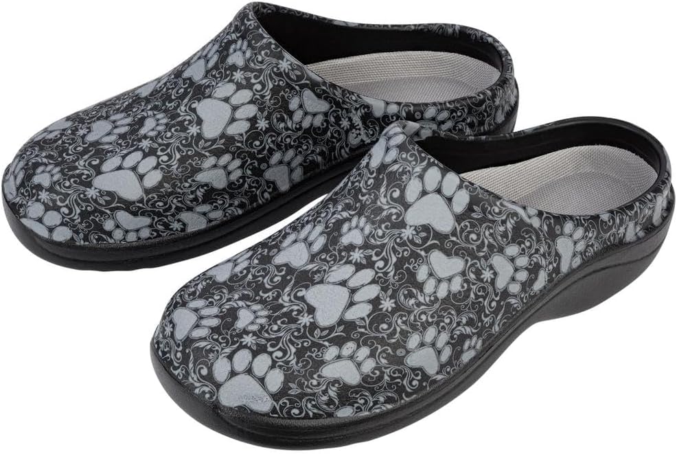 Lightweight Paw Print Garden Clogs Slip-On Shoes for Gardening