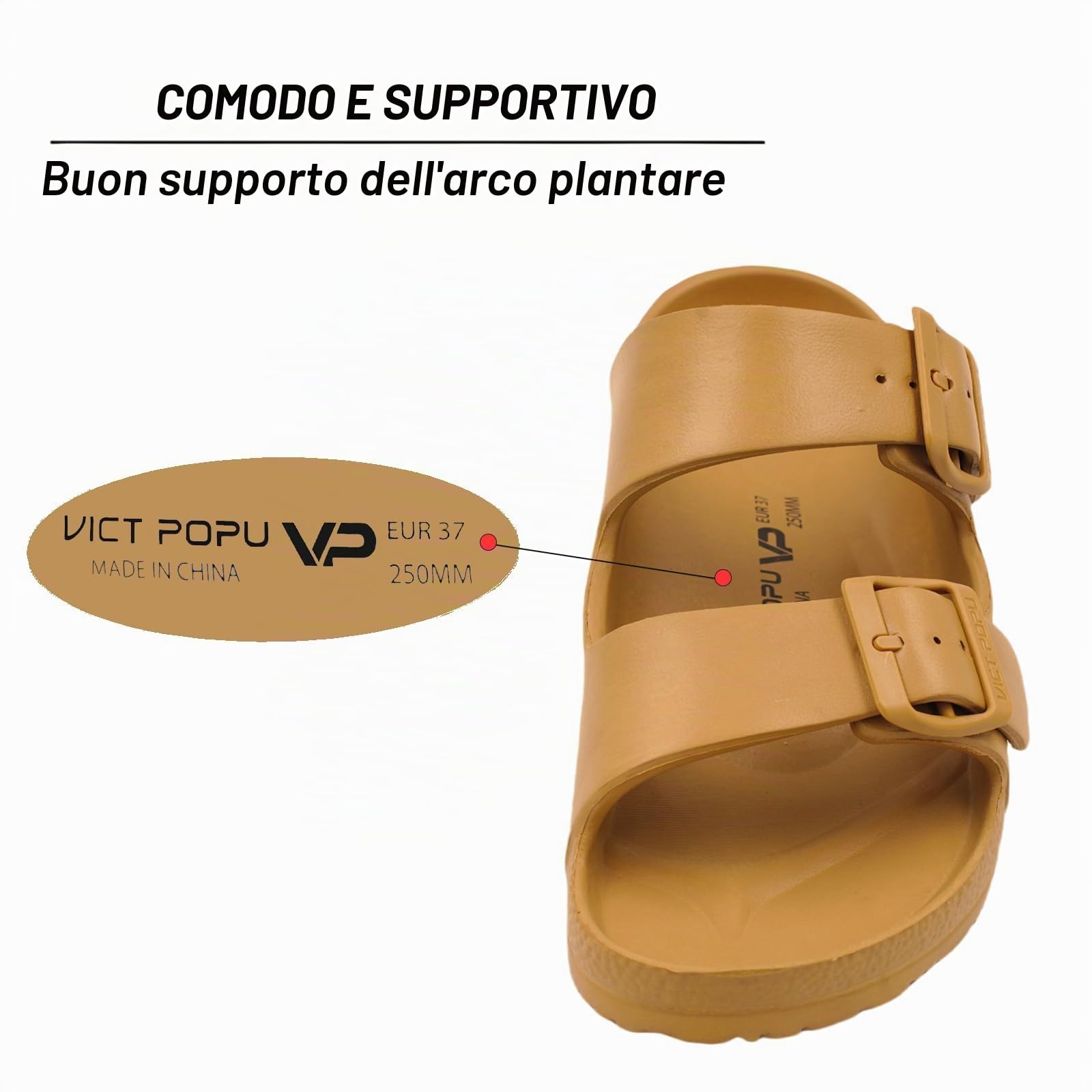 VICT POPU Ciabatte da donna con plantare, sandali piatti, antiscivolo, estivi, casual, in EVA, per adulti, marrone, 39 EU