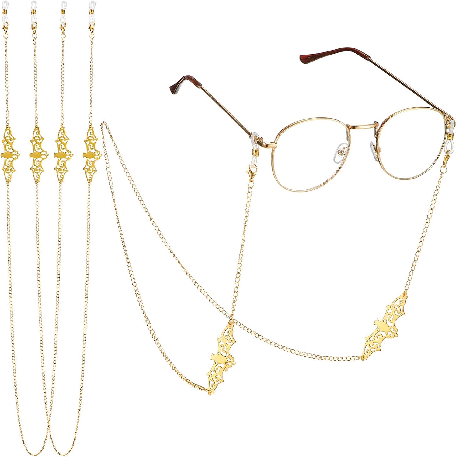 Frienda 2 Pieces Glass Chains Bat Goth Sunglasses Eyeglass Eyewear Lanyard Halloween Party Accessories for Women Men