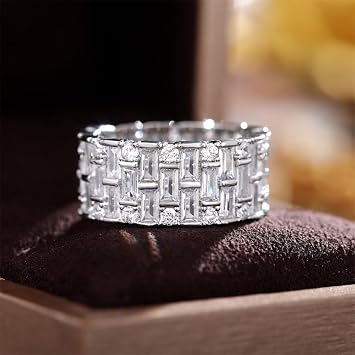 925 Sterling Silver Shiny Full Diamond Gemstone Ring 18K Gold Cocktail Ring Cubic Zirconia Promise Ring CZ Diamond Multi Row Rings Eternity Engagement Wedding Party Ring for Women Z.172 US Code 7