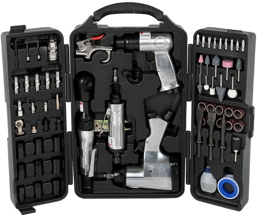 71 Pieces Air Tool Kit, Heavy Duty Twin Hammer with Impact Wrench, Air Ratchet, Die Grinder, Aire Hammer, Hose Fittings, Storage Case