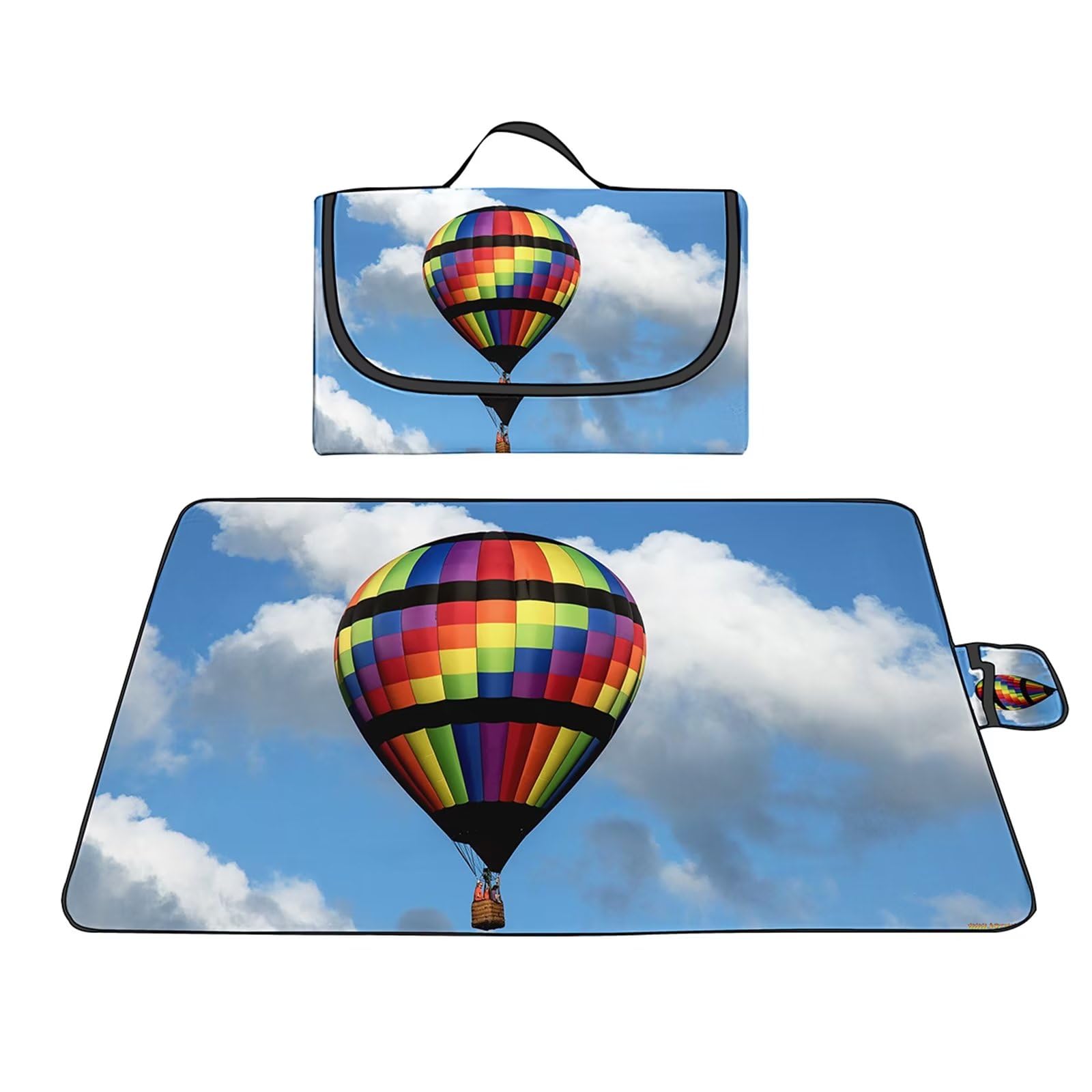 Manta de Picnic Globo aerostático de colores,150x150cm,Grande al Aire Libre Manta Picnic Impermeable,Colchoneta de Camping Plegable,Lavable a Máquina,para Fiestas de Picnic,Camping,Viajes Aire Libre