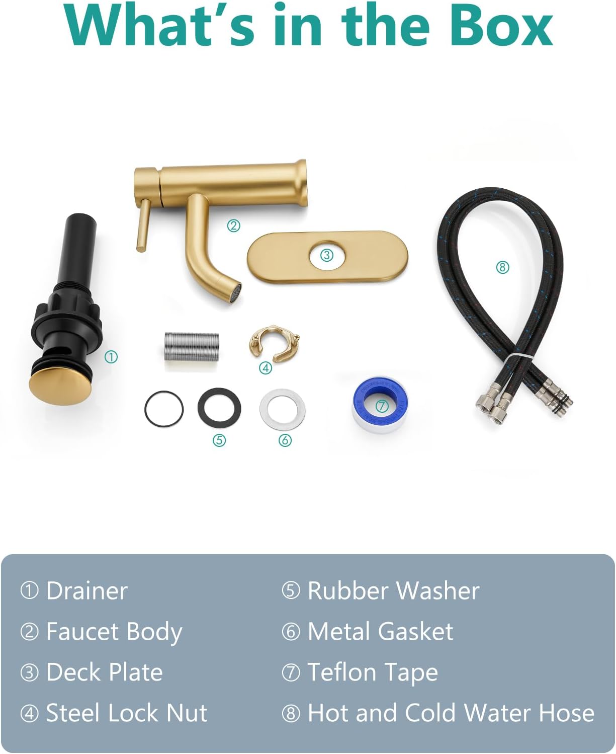 Aolemi Bathroom Faucet Single Hole,Single Handle Bathroom Sink Faucet with Supply Lines,with Pop Up Drain Assembly and Deck Plate,Brushed Gold - Image 9