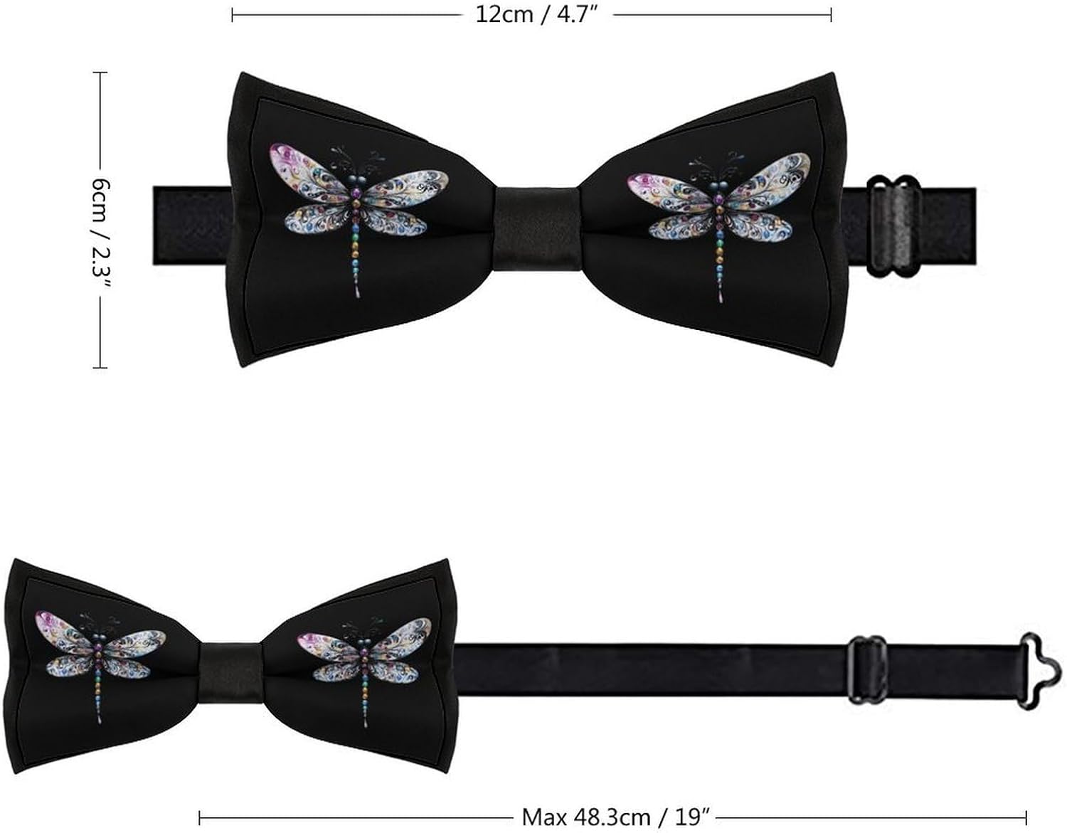 Dragonfly Bow Ties for Men Fun Printed Pre Tied Adjustable Bowtie for Party Wedding