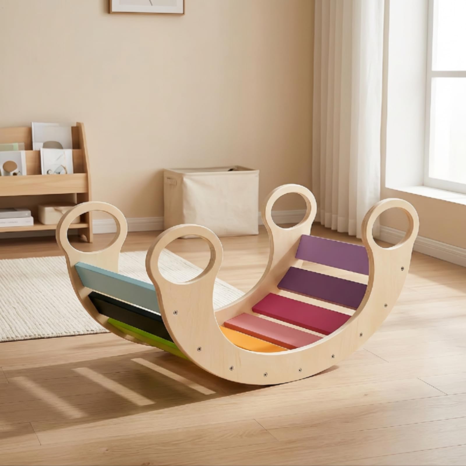 Children Balance Tavola Equilibrio Arco Arrampicata Dondolo Bambini Legno con Superficie a Doghe Facilita Presa E Scalata Sviluppo Motricità