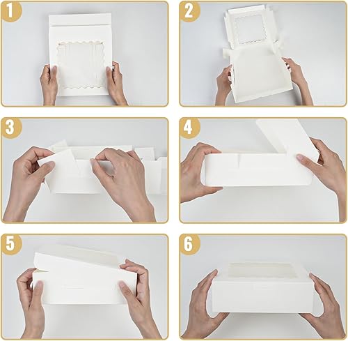 Miniatura 4 de Moretoes 15 cajas blancas de panadería de 8 x 8 x 2.5 pulgadas, cajas de pastelería con ventana para galletas, donas, fresas de chocolate