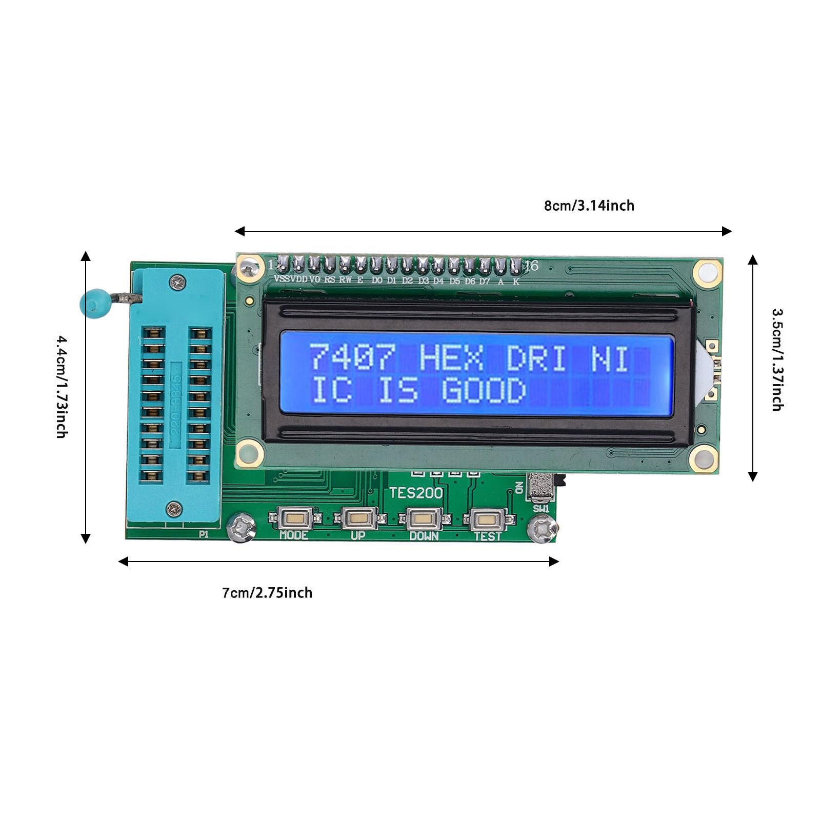 Cyfrowy Tester Układów Scalonych TES200 do Układów Logicznych Serii 74 i 40 – Miernik Obwodów Zintegrowanych 7–12 V DC z Wyświetlaczem LED, Szybka Diagnostyka w 3 Sekundy dla DIP TTL CMOS