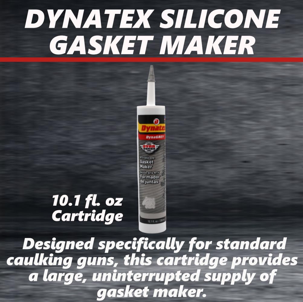 Dynatex DynaGrey RTV Silicone Gasket Maker 10.1oz Caulk Tube - 500°F High Temperature, Sensor Safe, Low Odor, and Non-Corrosive Silicone Sealing Compound Made in the USA (Single)