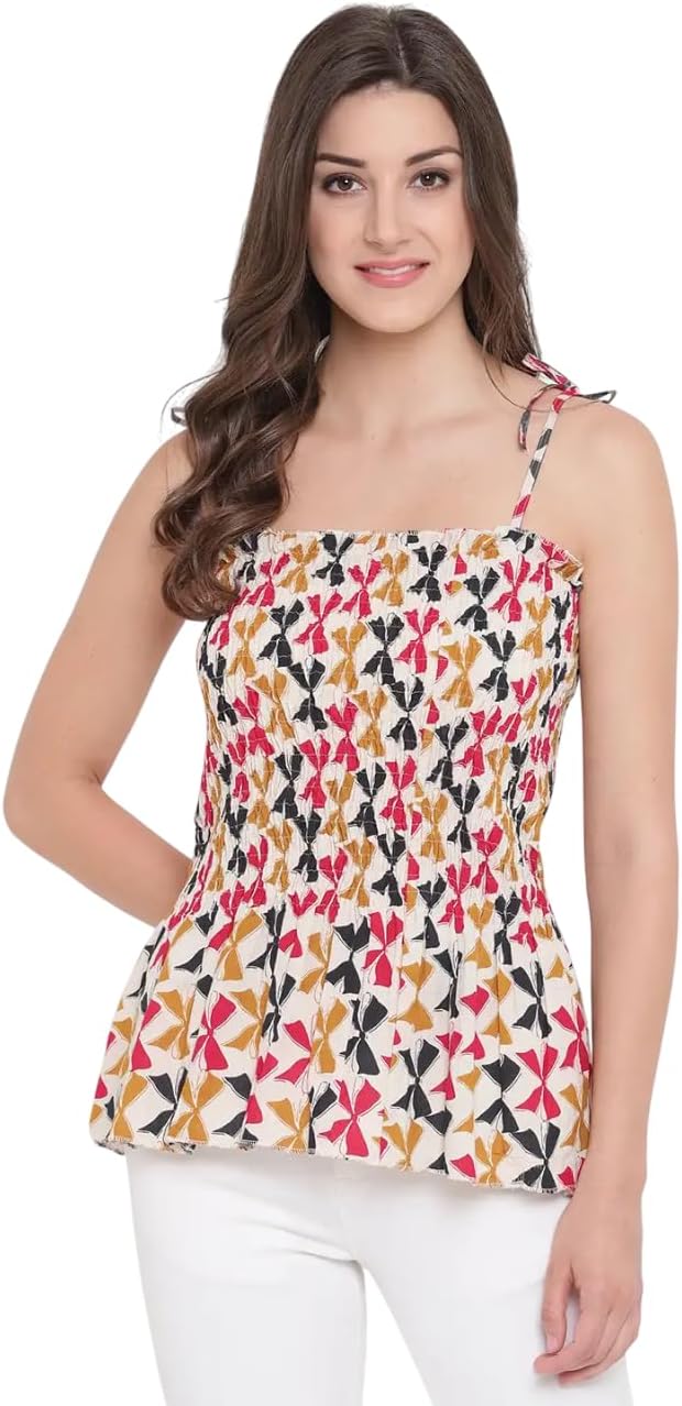 Bigdave Women's Rayon Printed Casual Summer Style Tie Shoulder Straps Free Size Tank Top (Multi12)