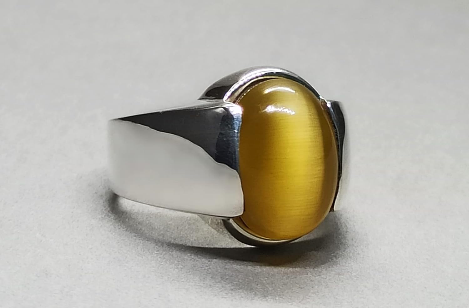 14 Carat Natural Deep Yellow Cat's Cat Women Plain Ring Sterling Silver 925 Handmade Cat Eye Ring Gift for Her