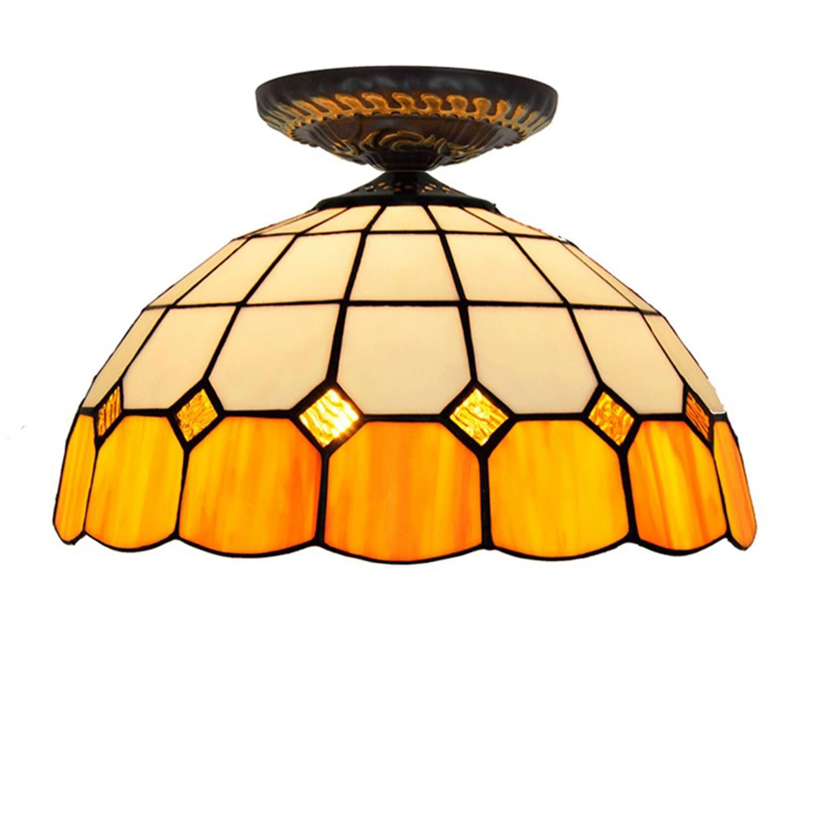 NHPJFDC Tiffany Style Ceiling Light Antique Hallway Light Fixtures Ceiling Lamp, 1 Light, 12 Inch Semi Flush Mount Ceiling Light for Dining Room Aisle Corridor Bedroom Hotel Kitchen Bathroom,Yellow