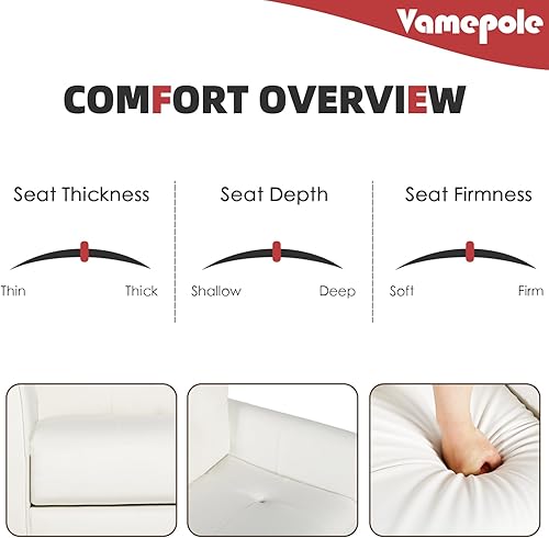 Miniatura 5 de Sofá biplaza moderno de piel sintética de mediados de siglo de 60 pulgadas, 2 plazas, 27.95 pulgadas de ancho x 30.7 pulgadas de alto, cómodo sofá