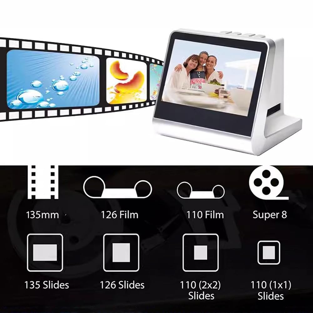 22 MP Film & Slide Scanner, Visualizzatore di Diapositive per Scanner Negativo del Film Portatile, Apparecchiatura di Scansione del Film con Schermata da 5 ", Memoria Integrata da 16 GB