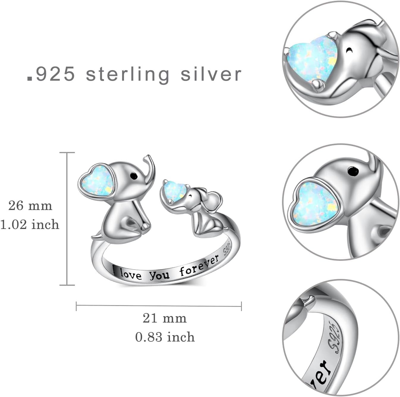 Mothers Day Opal Mom Ring 925 Sterling Silver Elephant Opal Ring Elephant Jewelry Gifts for Women