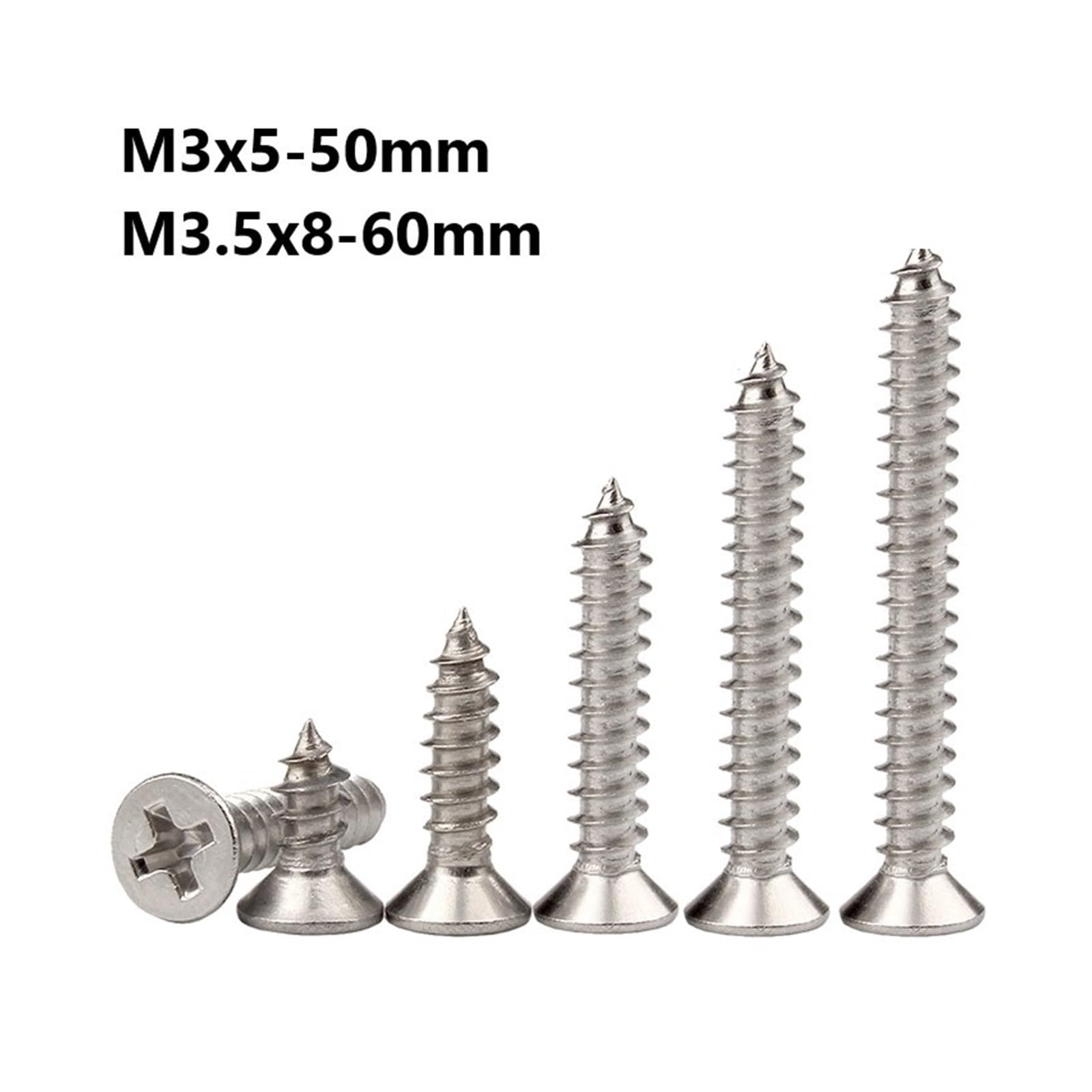 Tornillos Tornillos autorroscantes Tornillo de ace Tornillos autorroscantes de cabeza plana con ranura en M3 M3.5 Pernos for máquina de acero inoxidable 304 de 5, 6, 8, 10, 12, 16, 20, 30, 40, 50 y 60