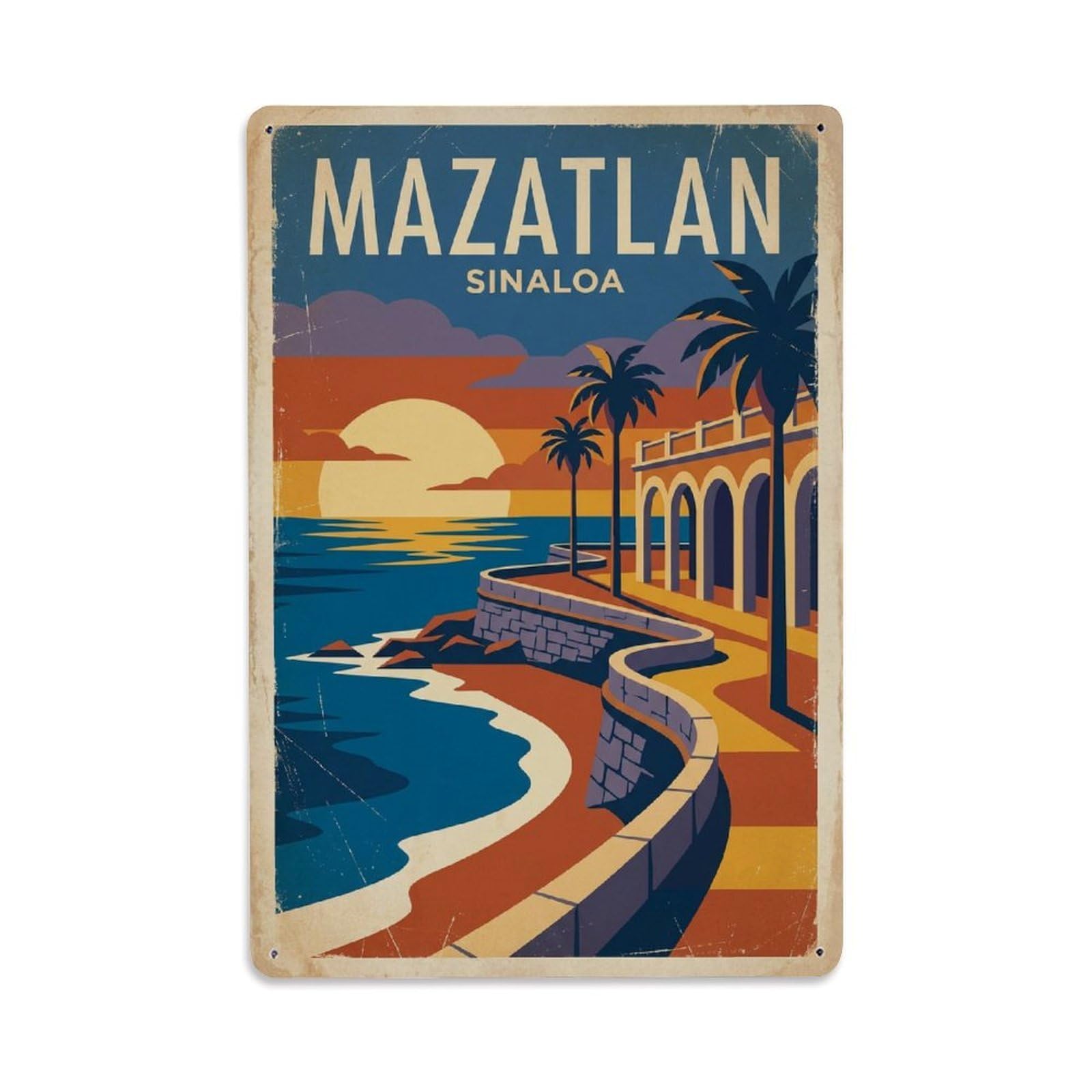 Xanthor Style Travel Vintage Mexico Mazatlan Metal Tin Sign