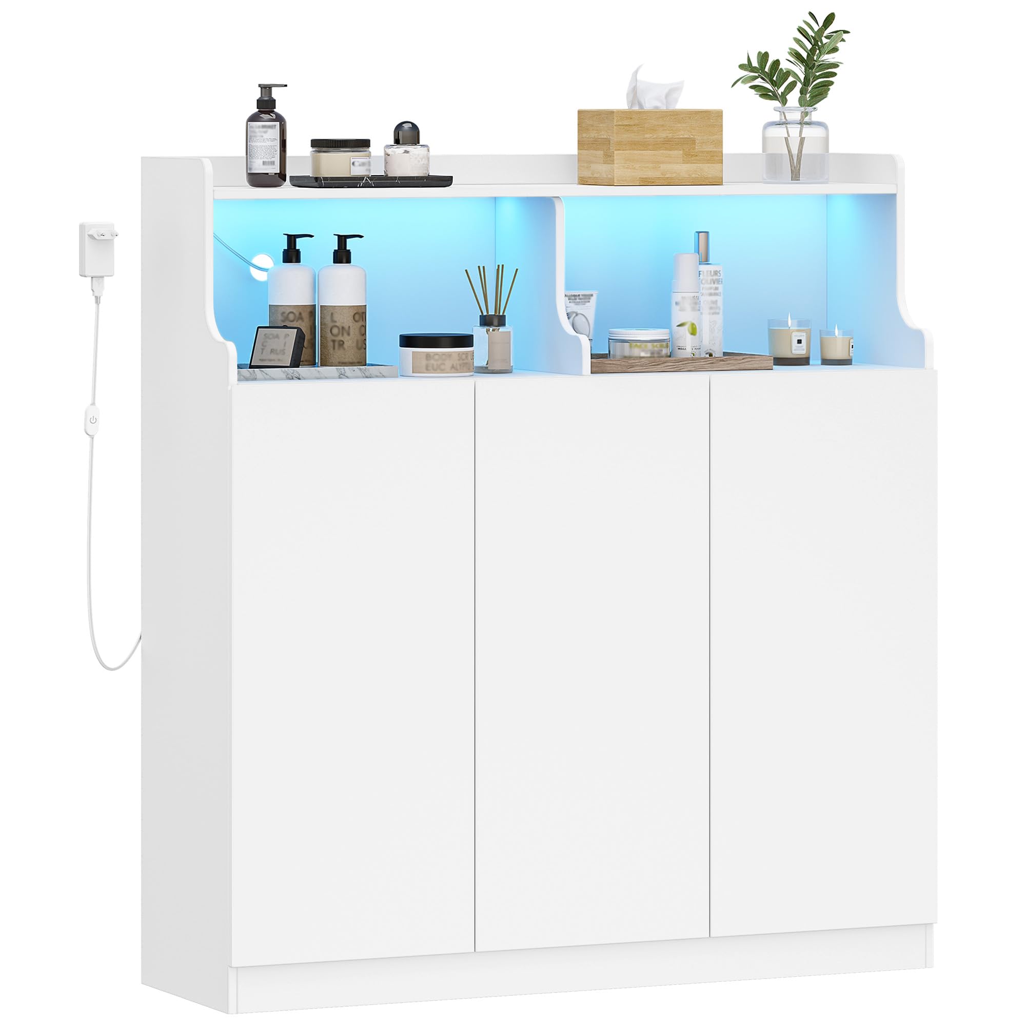 Hzuaneri Mobile Bagno, Luci LED Regolabili, 3 Anta, 2 Spazio Aperto, Ripiani Regolabili, Grande Capacità di Stoccaggio, Moderno, per Soggiorno o Bagno, Dimensioni, 30 x 100 x 107 cm, Bianco 5210003XEU