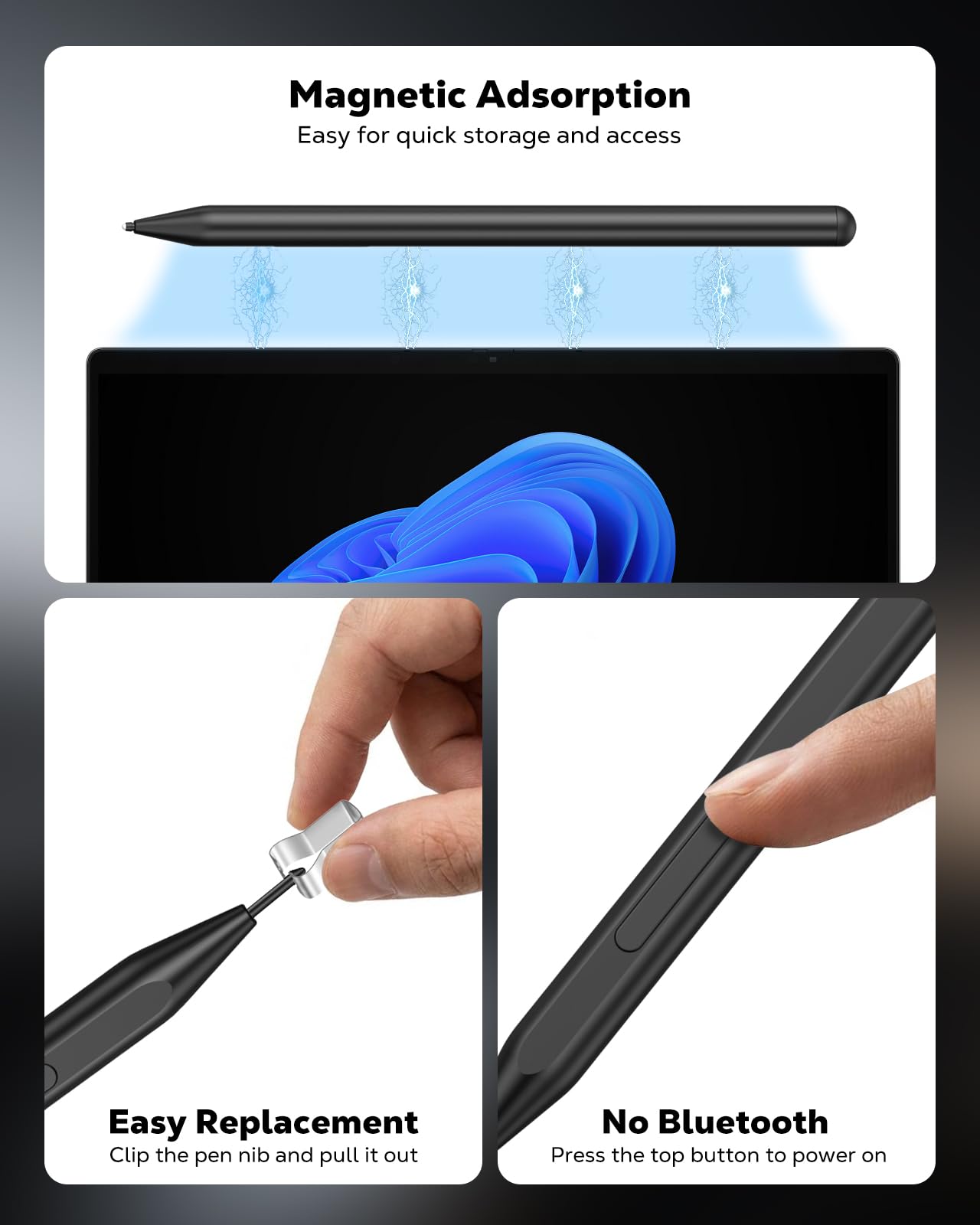 MoKo Lápiz MPP 2.0 con Inclinación para Portátiles Táctiles HP 2-En-1,Stylus Recargable para HP Envy X360/Pavilion X360/Spectre X360,ASUS Vivobook Flip 14/12,Kobo Libra Colour,4096 Niveles De Presión